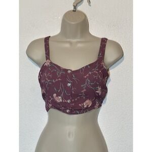 Purple Floral Crop Top Tie Back Size OS Boho Coquette Dainty Festival